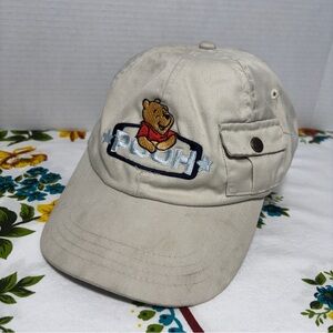Vintage Winnie the Pooh 90s Embroidered Beige Cargo Cap Adjustable Hat